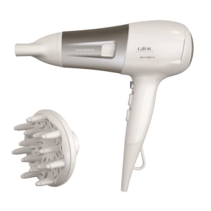 Sèche-cheveux Powerline -2400 W-6 T°/vit-Ionic-Concent-Diffuseur-Blanc et argent - CALOR