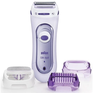 Rasoir Silk Epil Lady Shaver - Têtes rasage, exfoliation et bikini - Lavable - Blanc violet - BRAUN