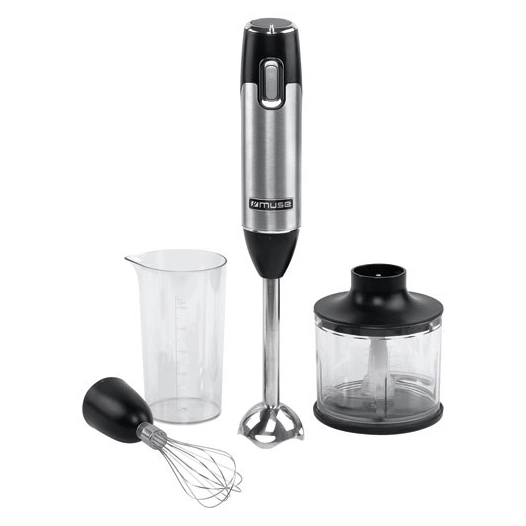 Mixeur plongeant -600 W-Variateur vitesses -Pied métal-Bol hachoir-Fouet-Inox - MUSE