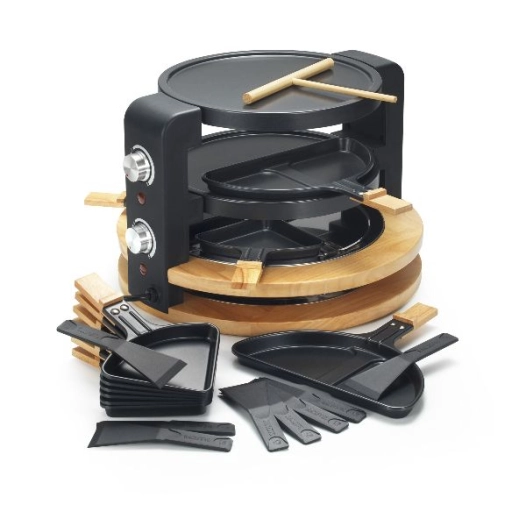Raclette - Grill - crêpes 8 Personnes - 1500W avec Poêlons en Bois et Range Poêlons - Kitchenchef