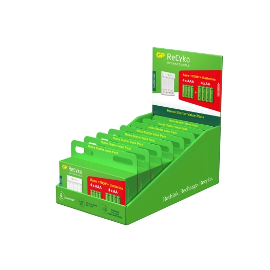 chargeur recyko e411 + 4 piles aa + 4 piles aaa display de 8 - gp