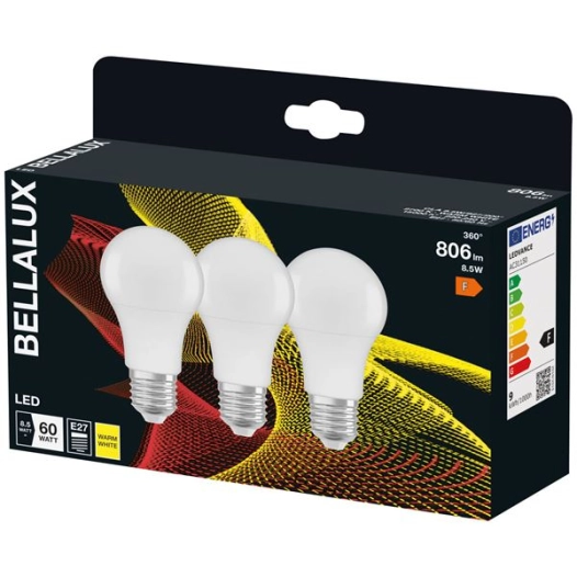 bellalux led radiat.dépoli std e27 8.5w chaud 806lm bte x3 - bellalux