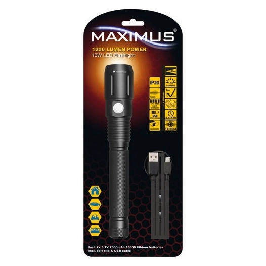lampe torche maximus rechargeable 1200lumens 13w ip44 - maximus