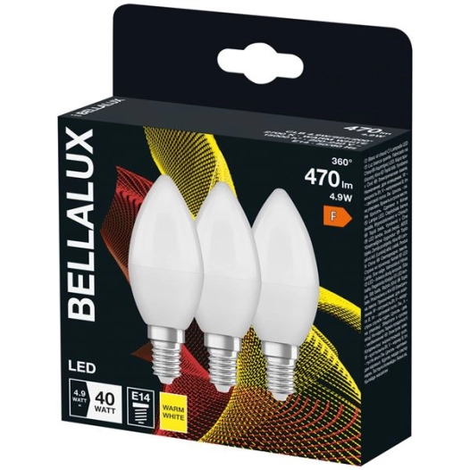 bellalux led radiat.dépoli flamme e14 4.9w chaud 470lm bte 3 - bellalux