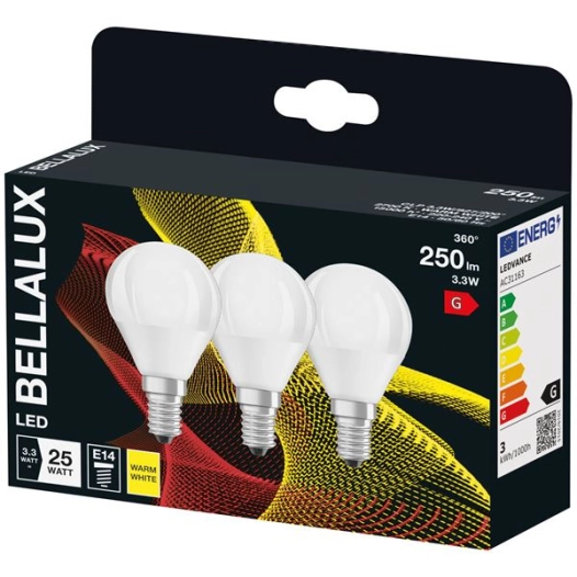 bellalux led radiateur dépoli e14 3.3w chaud 250lm bte x3 - bellalux
