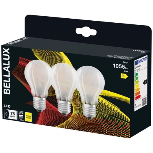bellalux led dépoli standard e27 8w chaud 1055lm bte de 3 - bellalux