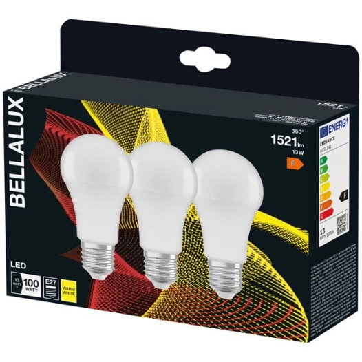 bellalux led radiat.dépoli std e27 13w chaud 1521lm bte x3 - bellalux