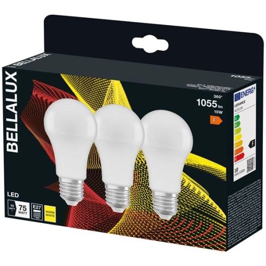 bellalux led radiat.dépoli std e27 10w chaud 1055lm bte x3 - bellalux