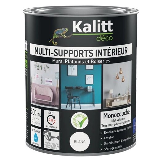 peinture acrylique multi-supports mat 0.5 l blanc - kalitt deco