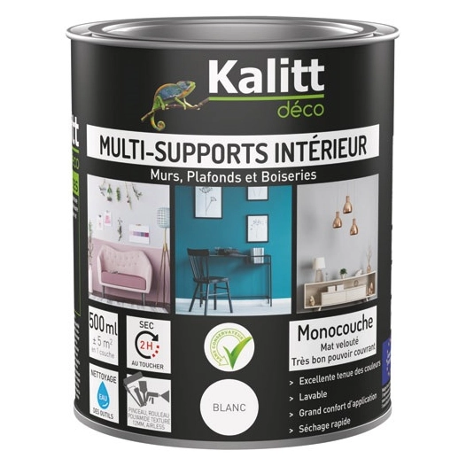 peinture acrylique multi-supports satin 0.5 l blanc - kalitt deco