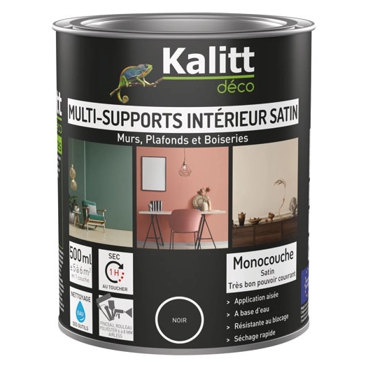 peinture acrylique multi-supports satin 0.5 l noir - kalitt deco