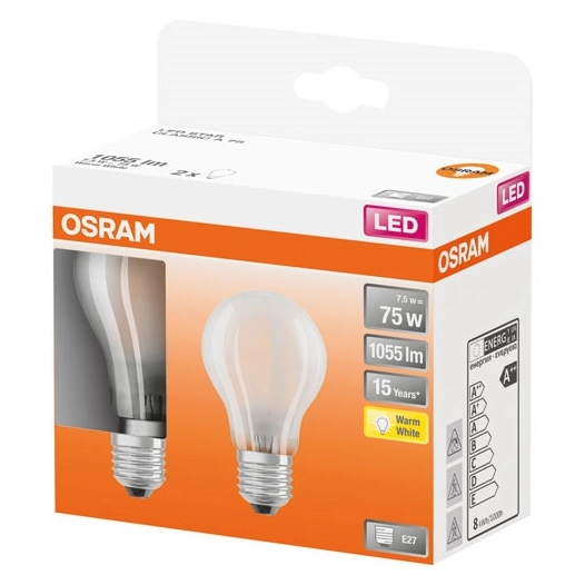 led std full glass 7.5w e27 blanc chaud boite 2 - osram