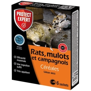 appât rats mulots et campagnols céréales sachets 6x25gr - protect expert