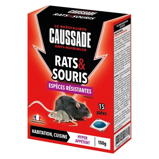 rats et souris pat appât espèces résistantes 15x10g - caussade