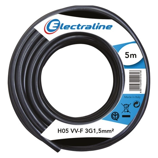 câble h05vvf 3g1.5 5 m noir - electraline