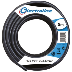 câble h05vvf 3g1.5 5 m noir - electraline