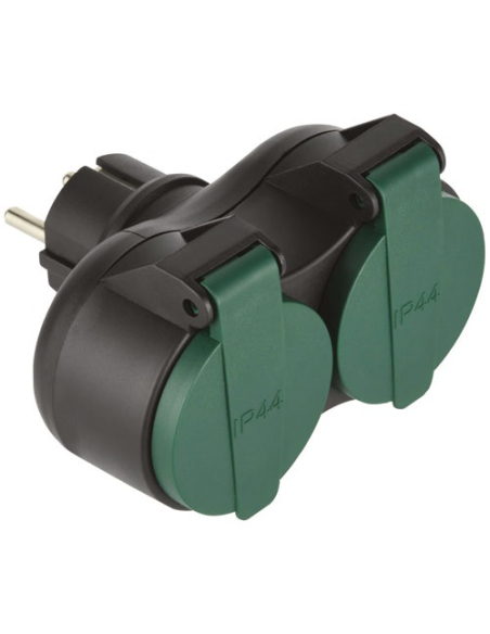 biplite 2 prises + terre 16a ip44 noir et vert - electraline