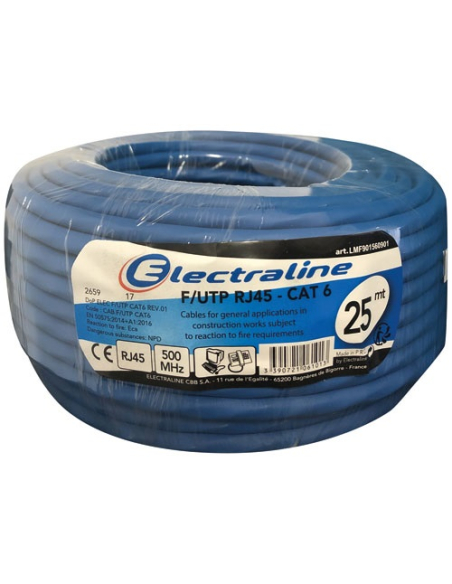 câble ftp rj45 cat.6 25m bleu couronne - electraline