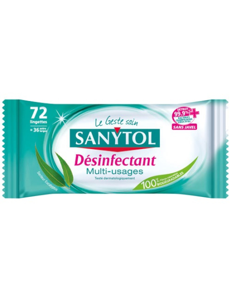 72 lingettes désinfectantes nettoyantes multi-usages - sanytol