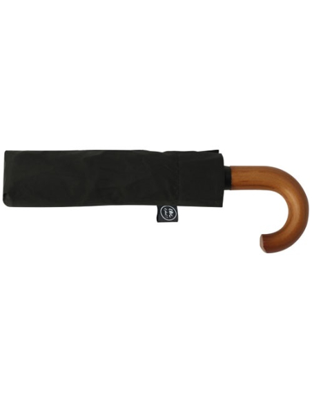 Parapluie Mini Auto Noir Poignée Bois Compact, automatique, poignée bois courbée - CHIC IL PLEUT