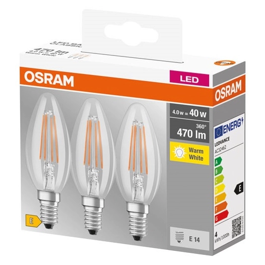 led clair flamme e14 4w chaud boite de 3 - osram