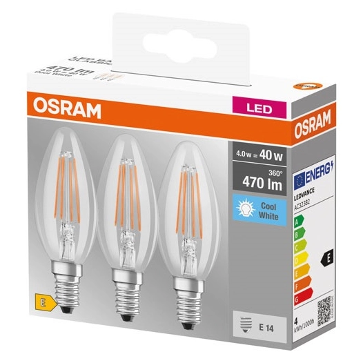 led clair flamme e14 4w froid boite de 3 - osram