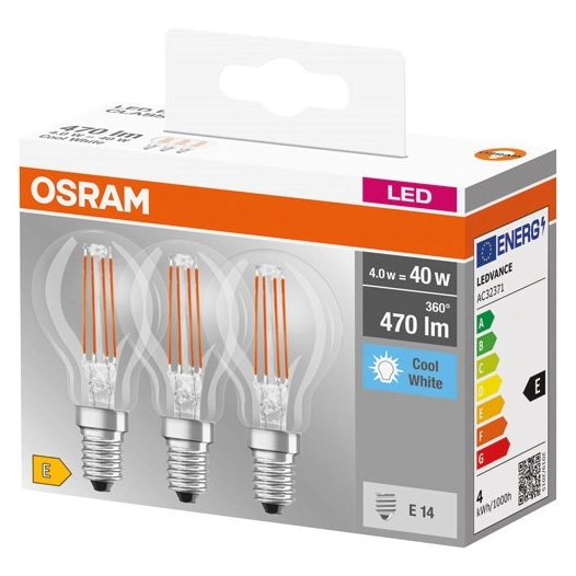 led clair sphérique e14 4w froid boite de 3 - osram