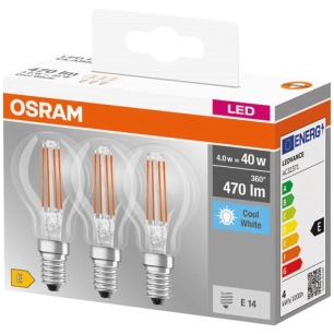 led clair sphérique e14 4w froid boite de 3 - osram