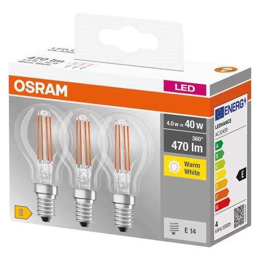 led clair sphérique e14 4w chaud boite de 3 - osram
