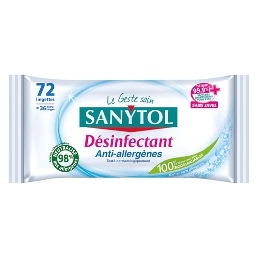 lingettes antiallergènes désinfectantes x48 sanytol - sanytol