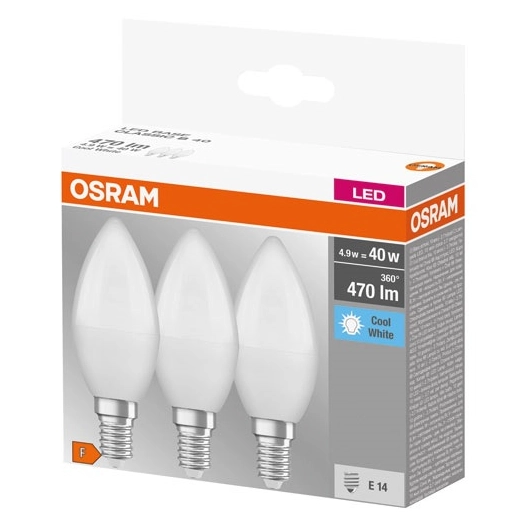 led flamme dépolie avec radiateur e14 4.9w froid boite de 3 - osram
