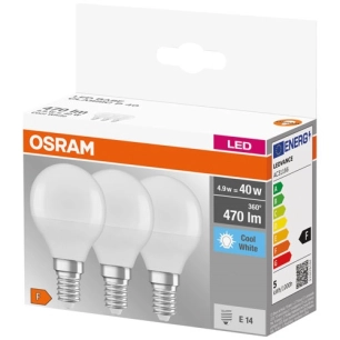 led sphere dépolie avec radiateur e14 4.9w froid boite de 3 - osram