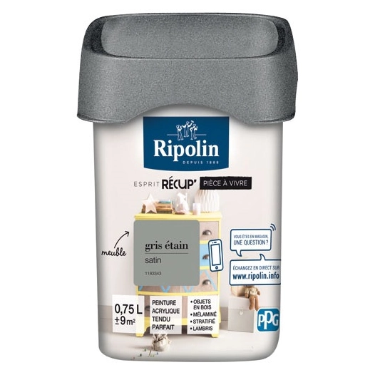 rip recup pièce à vivre satin 0.75l gris étain - ripolin