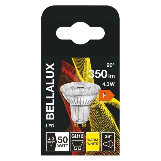 bellalux led spot par16 verre gu10 4.3w chaud 350lm - bellalux