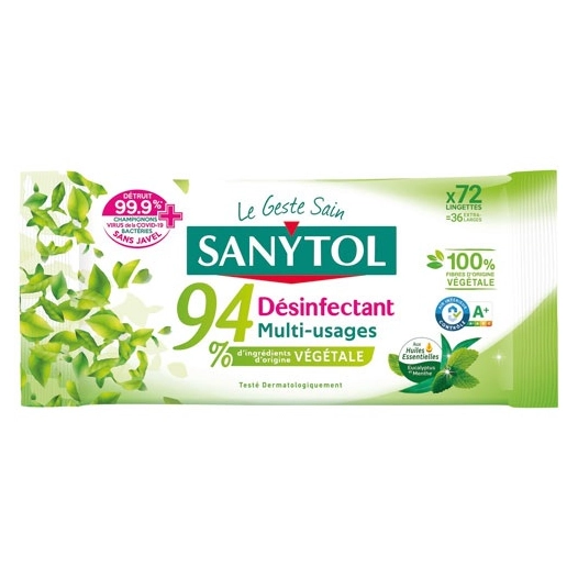 sanytol lingettes desinfectantes x72 eucalyptus-menthe. - sanytol
