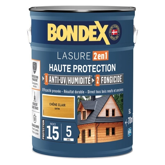bondex lasure 2 en1 ind 15 5 ans 5l chêne clair - bondex