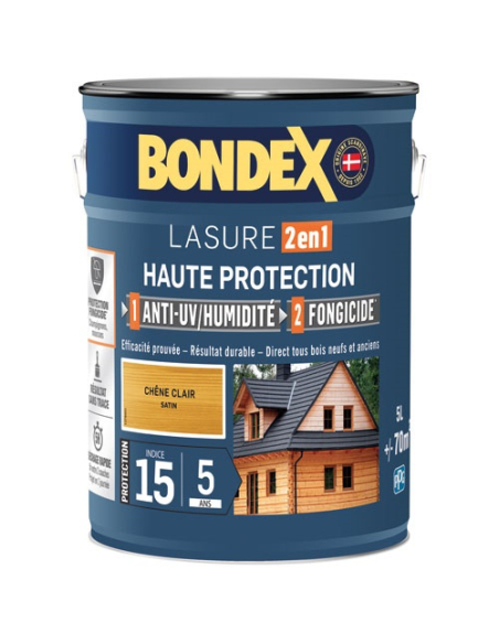 bondex lasure 2 en1 ind 15 5 ans 5l chêne clair - bondex