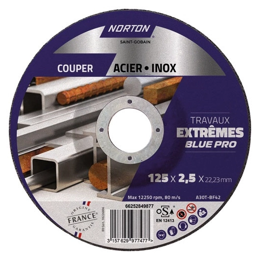 disque à tronçonner moyeu déporté métal/inox 125x2.5x22.2cm - norton