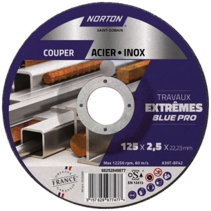 disque à tronçonner moyeu déporté métal/inox 125x2.5x22.2cm - norton