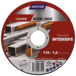 disque à tronçonner fin plat intensif métal 115x1.6x22.2 - norton