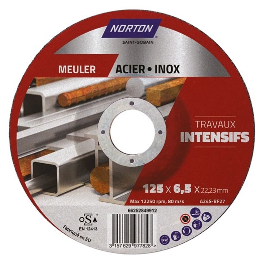 disque à ébarber moyeu déporté intensif métal 125x6.5x22.2 - norton