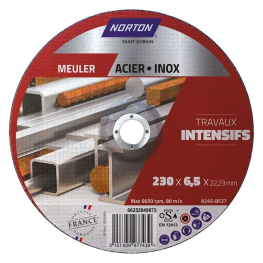 disque à ébarber moyeu déporté intensif métal 230x6.5x22.2 - norton