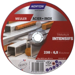 disque à ébarber moyeu déporté intensif métal 230x6.5x22.2 - norton
