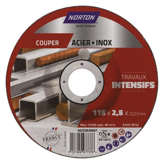 disque à tronçonner intensif métal 115x2.5x22.2 - norton