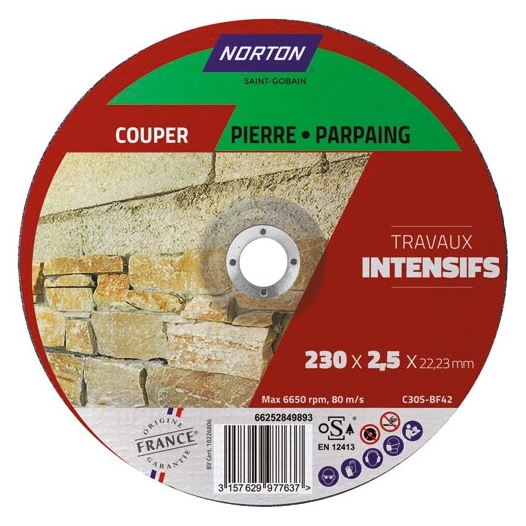 disque à tronçonner intensif matériaux 230x2.5x22.2 - norton