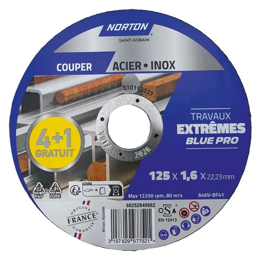 disque extrême métaux 125x1.6x22.2 lot 4+1 - norton