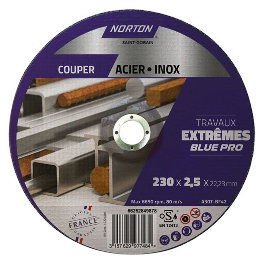 disque tronçonner extrême métal/inox 230x2.5x22.2 - norton