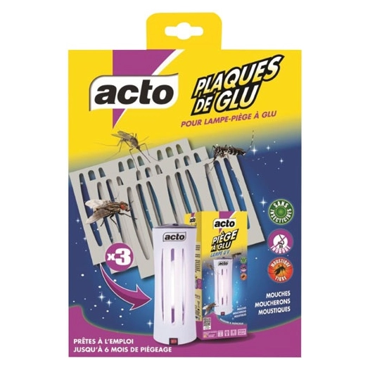 plaque de glu pour lampe piège à glu x3 - acto