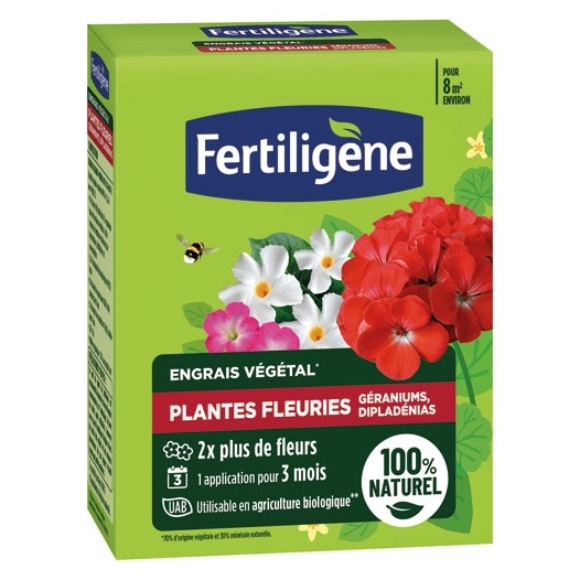 engrais plantes fleuries géraniums dipladénias uab 650g - fertiligene