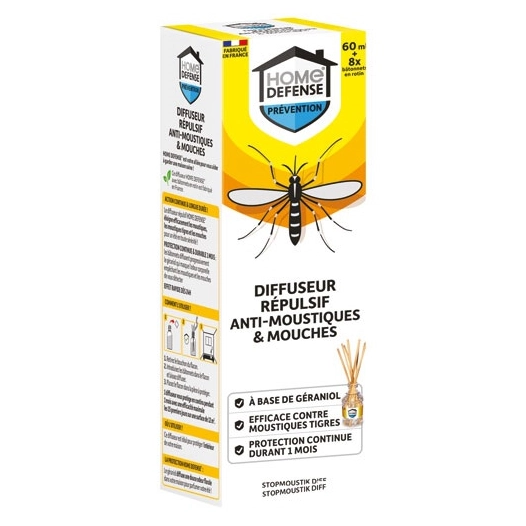diffuseur répulsif anti-moustiques anti-mouches 60ml - home defense